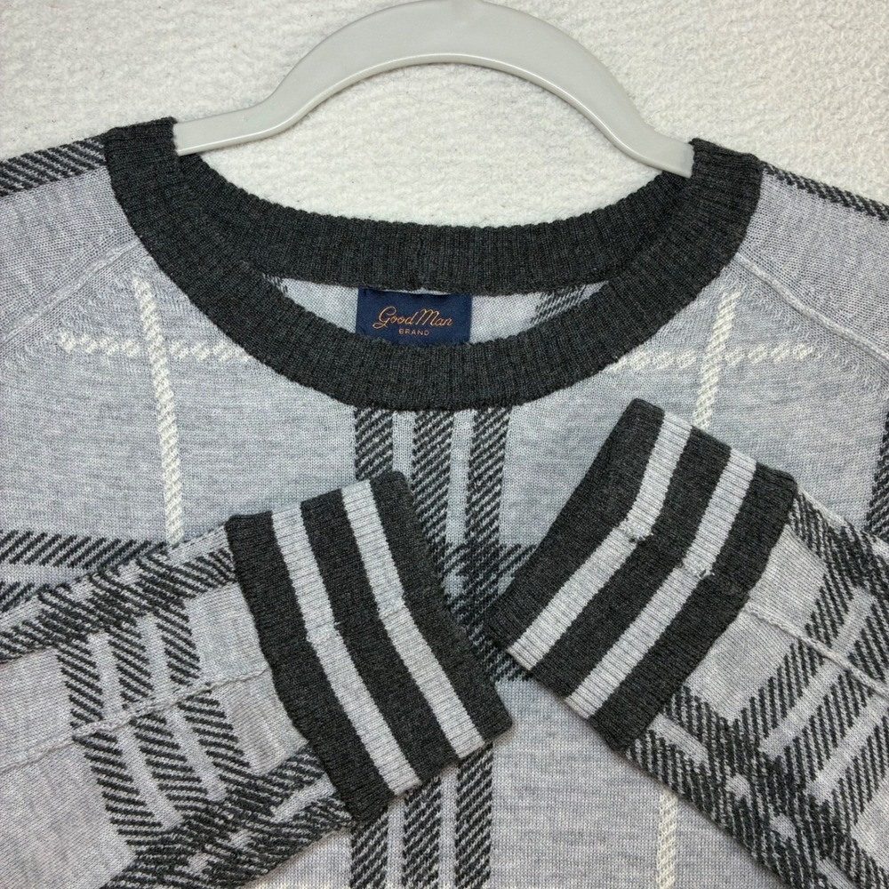 Good Man Brand Merino Wool Sweater Men XL Gray Plaid Preppy Luxury Extra Fine